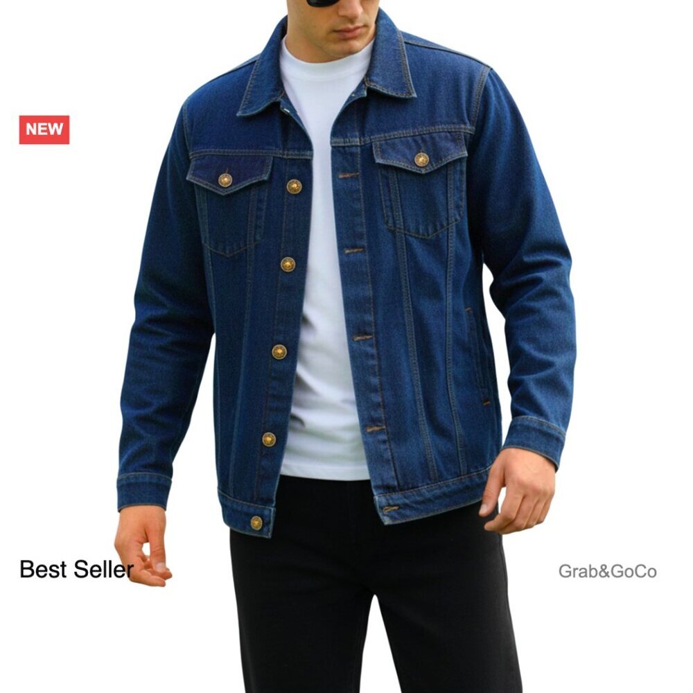 Vintage Denim Jacket Men's Classic Trucker Style Regular Fit Button Down